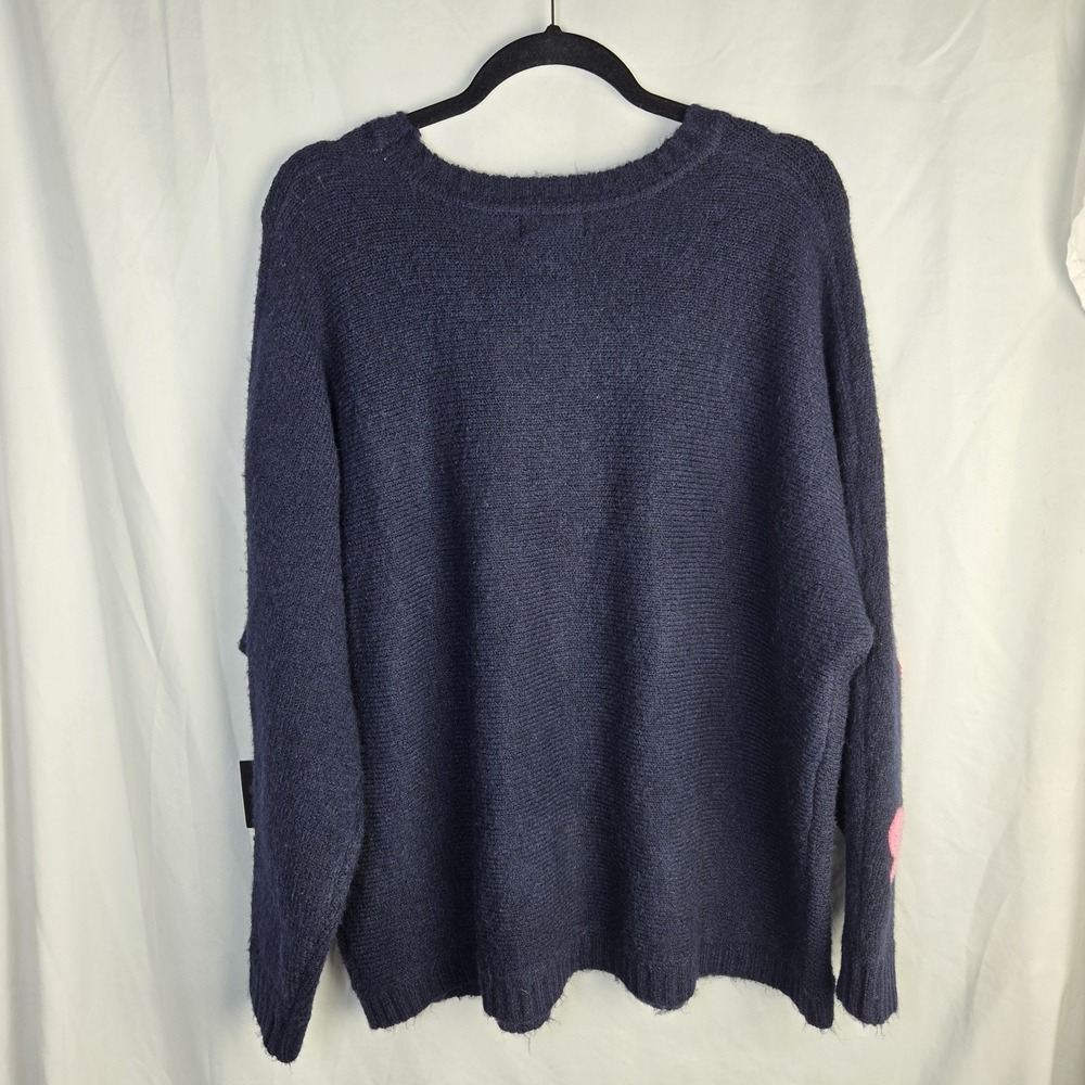 Cynthia Rowley Flocked Heart Sweater Womens 1X Navy Whimsical Novelty Soft - Picture 4 of 7
